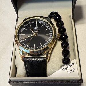 Caribbean Joe Gold and Black Watch with Onyx Beads